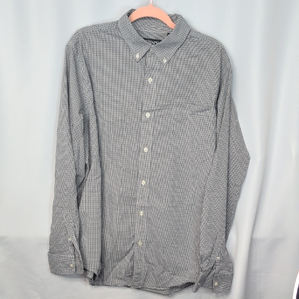 Chaps Gray Checkered Casual Button-Down Shirt - image 1